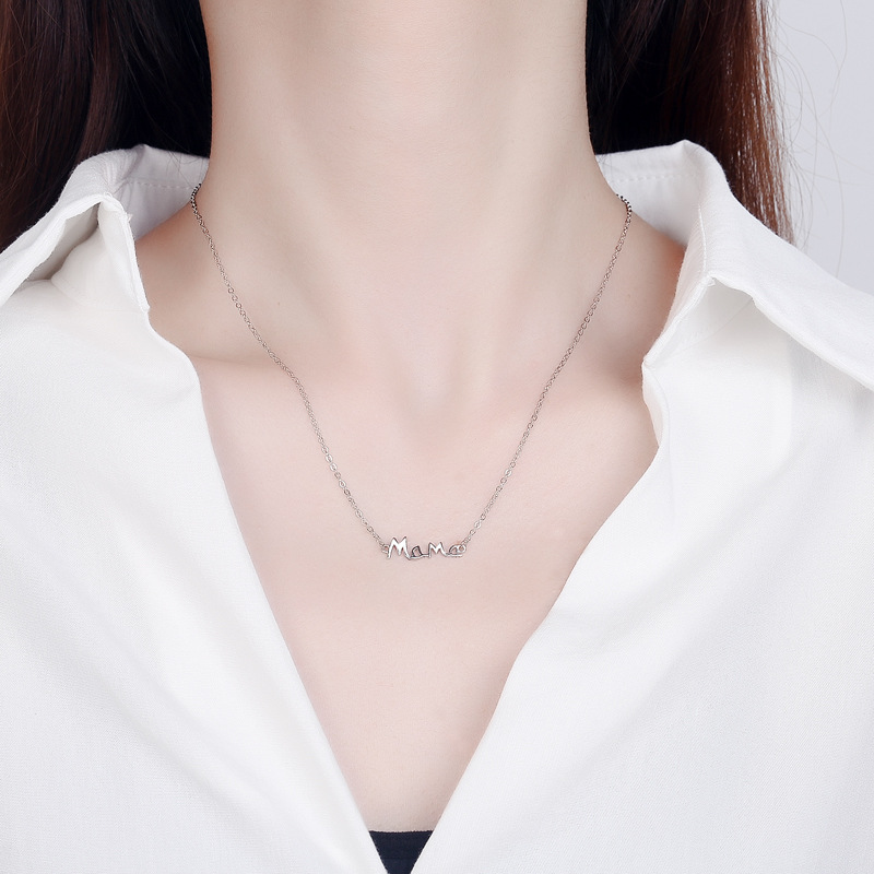 Mother of the bride gift s925 sterling silver English letter mama necklace mother fashion, image 2
