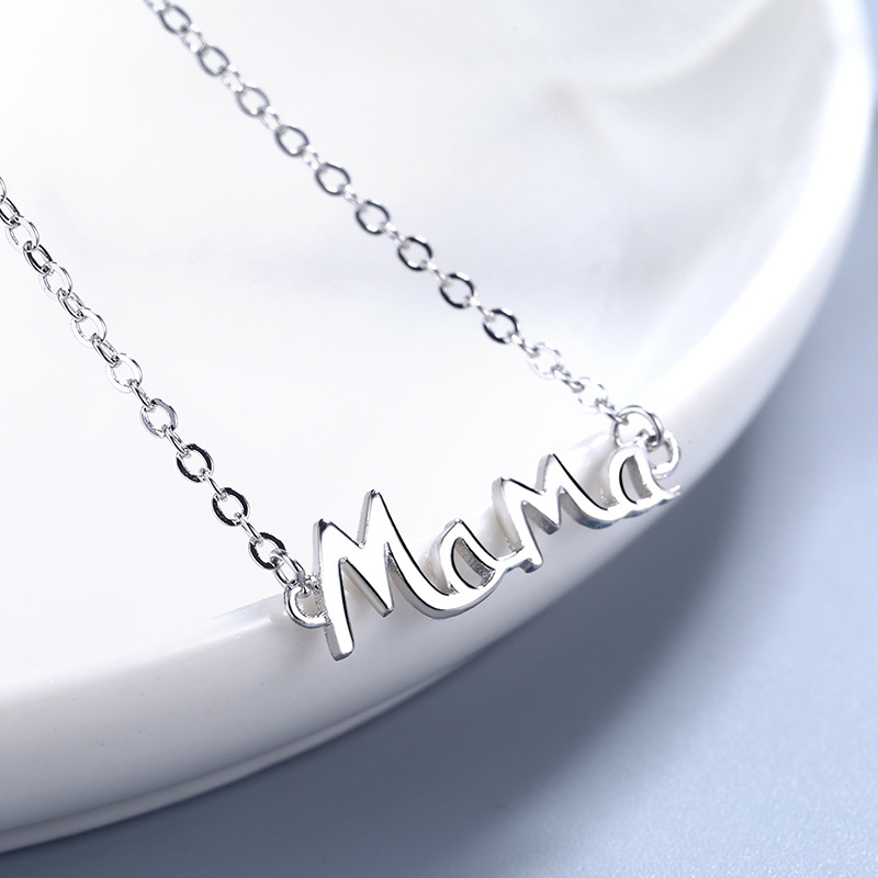Mother of the bride gift s925 sterling silver English letter mama necklace mother fashion, image 4