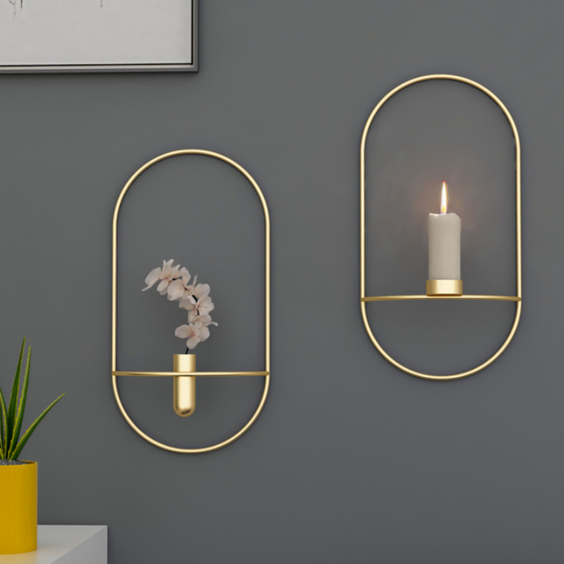 3d metal candle holder geometric round candlestick wall mounted crafts wedding table home deco party festival decoration gifts