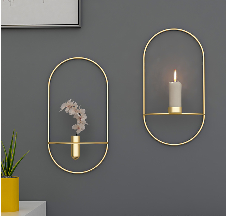 3d metal candle holder geometric round candlestick wall mounted crafts wedding table home deco party festival decoration gifts, image 2