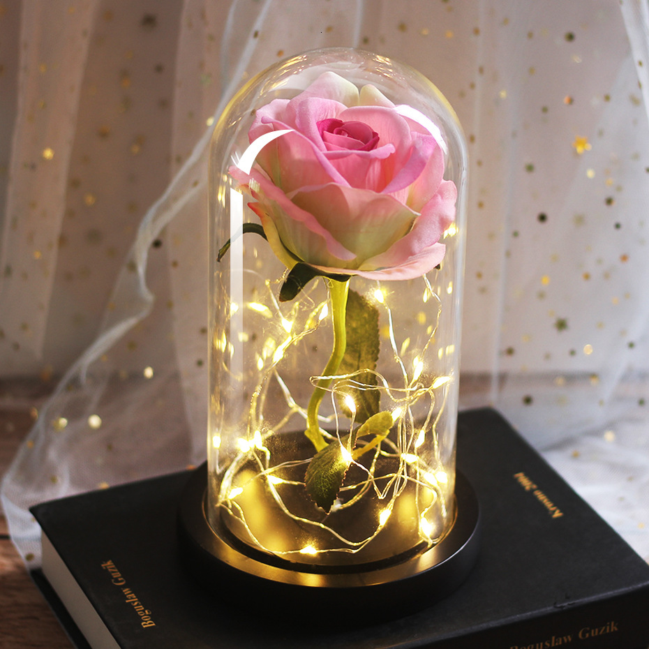 Mother of the bride wedding favours bridesmaid gift immortal simulation rose glass cover luminous led ornament