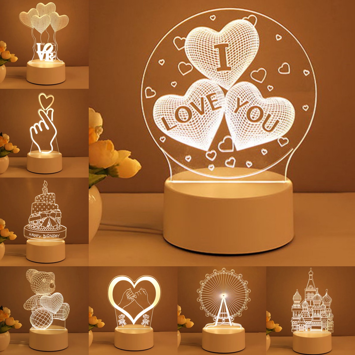 3d lamp acrylic USB LED night lights neon sign lamp xmas home decorations for room decor Valentines Day gifts