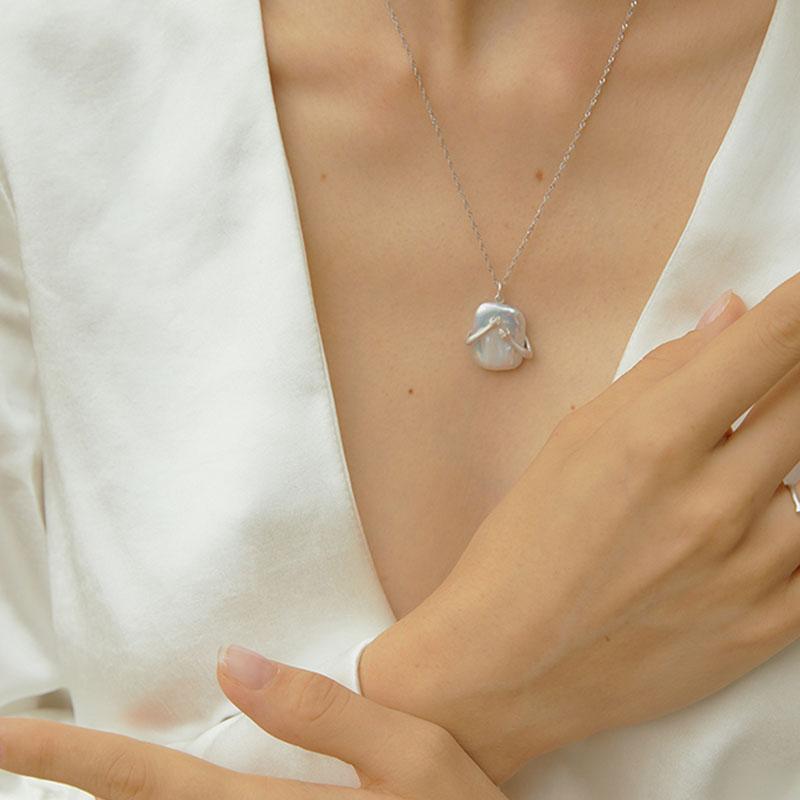 Unique square baroque pearl couple pendant necklace Valentines Day lover gift party jewellery