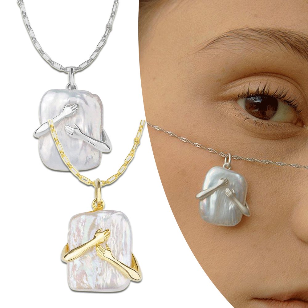 Unique square baroque pearl couple pendant necklace Valentines Day lover gift party jewellery, image 2