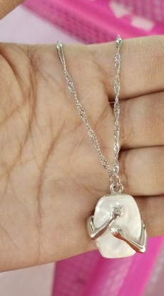Unique square baroque pearl couple pendant necklace Valentines Day lover gift party jewellery, image 4