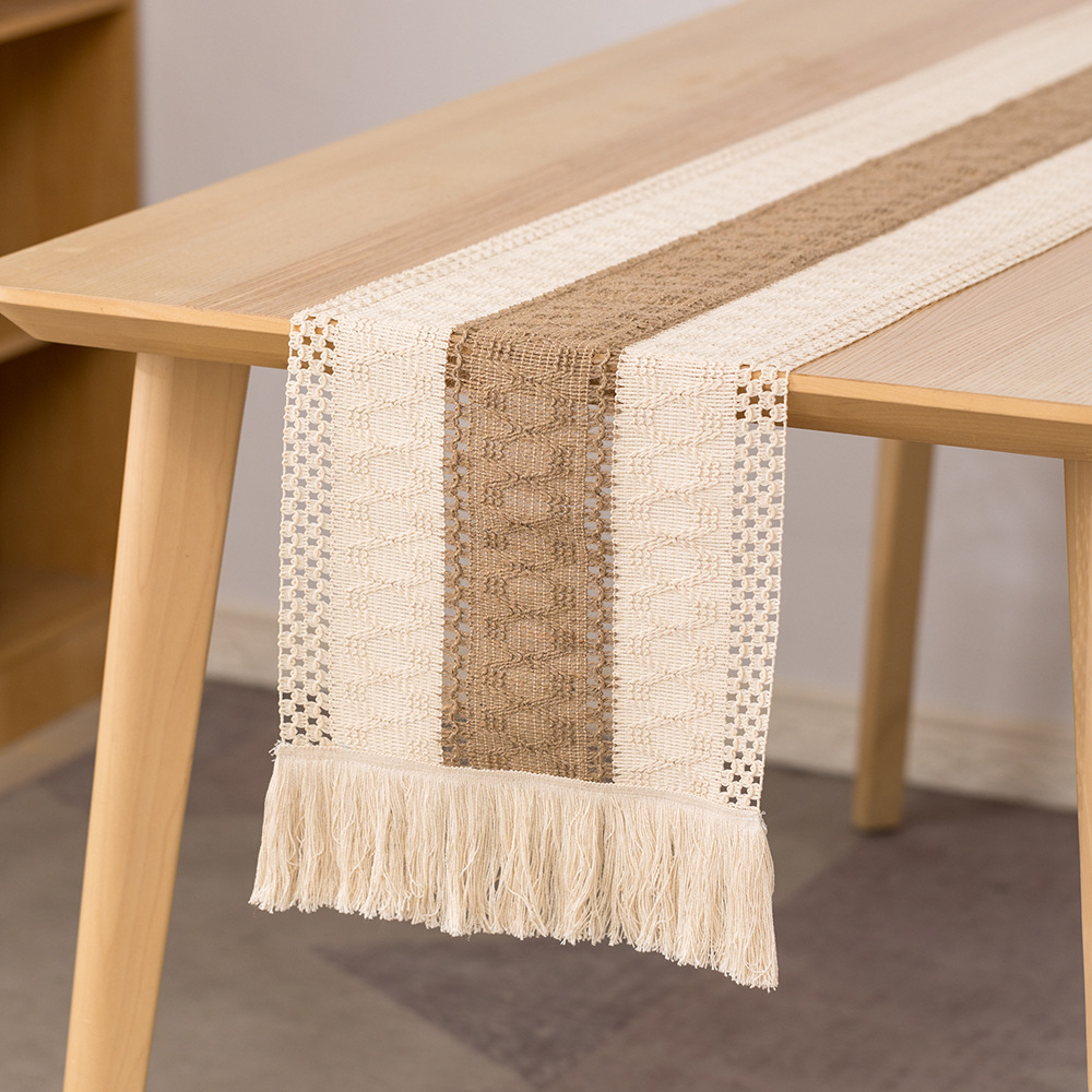 Runner tassel hollow pattern tea table decoration cover cloth, image 2