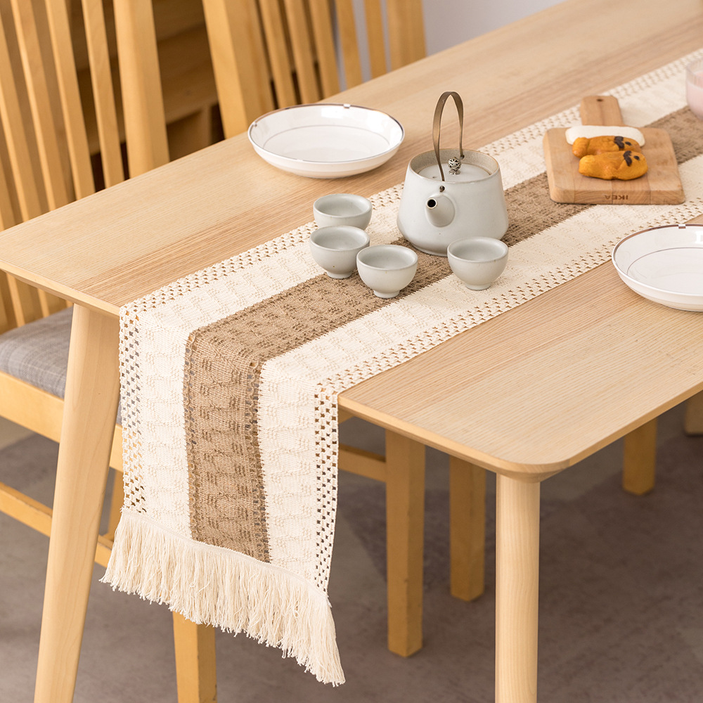Runner tassel hollow pattern tea table decoration cover cloth, image 3