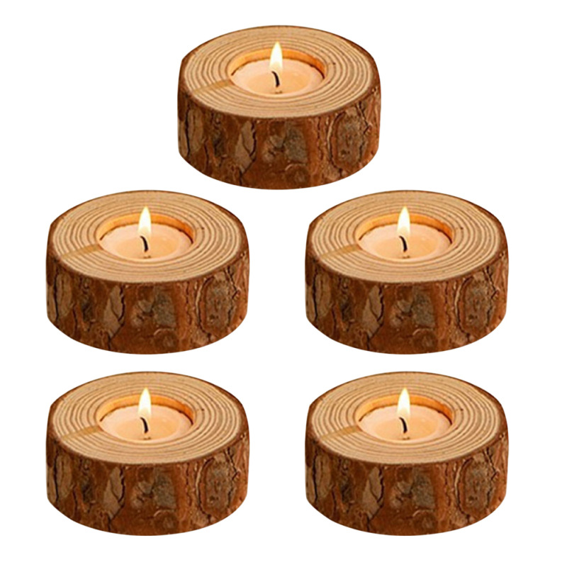 Simple modern pastoral wood candle holder, image 2