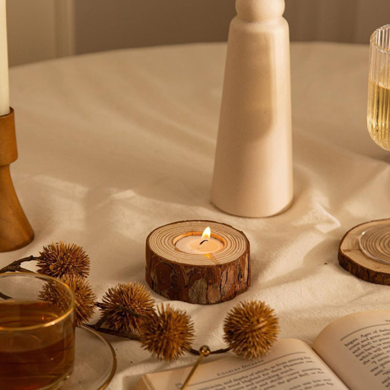 Simple modern pastoral wood candle holder, image 3