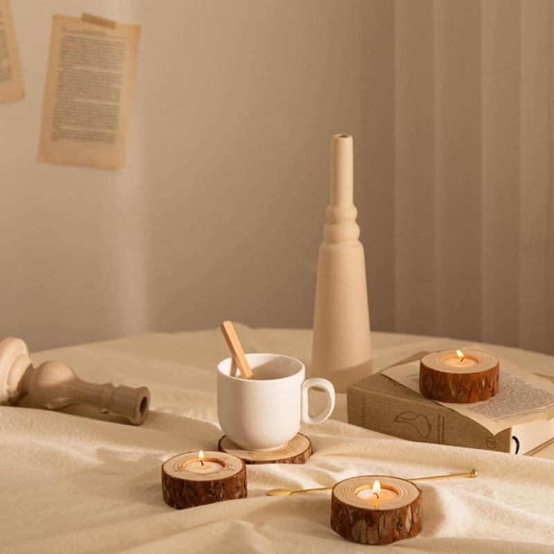 Simple modern pastoral wood candle holder, image 4