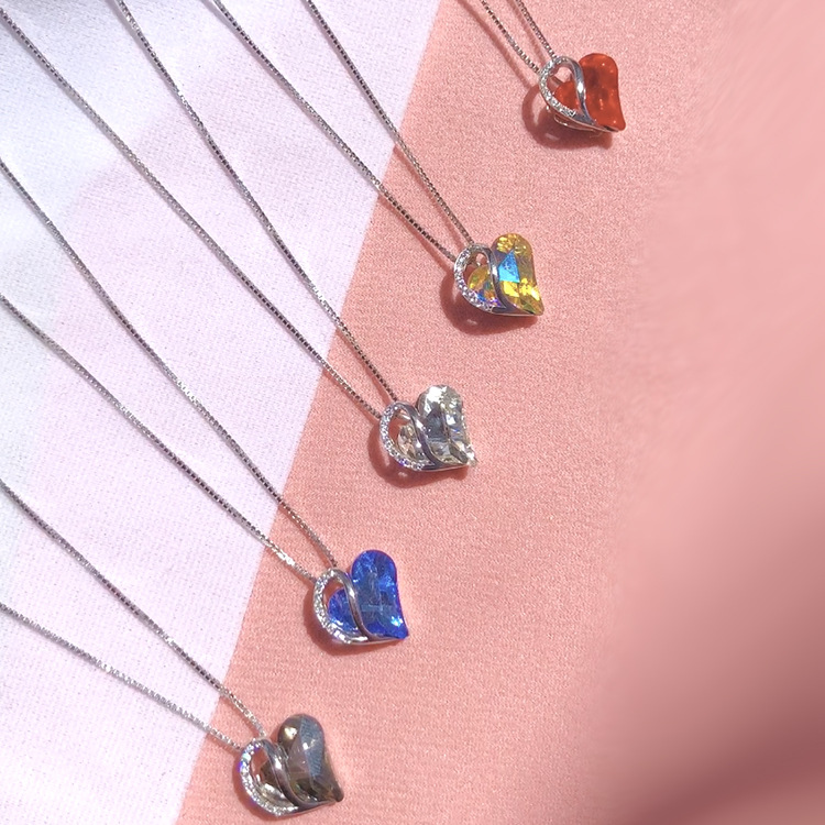 925 silver heart shaped geometric necklace jewellery women's clavicle chain Valentine's Mothers Day gift, image 2
