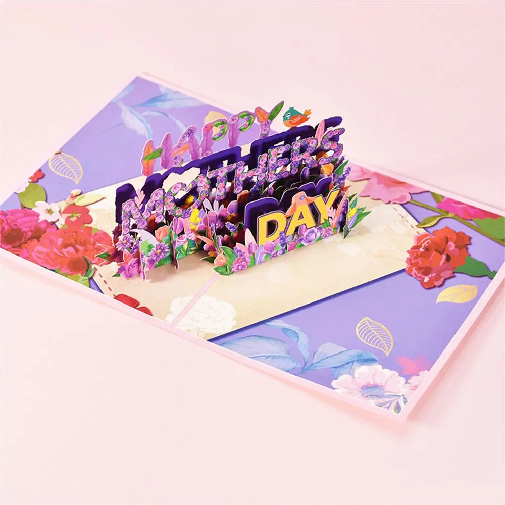 3d popup flower bouquet cards gifts anniversary popup mum floral bouquet wife invitation card greeting cards Mothers Day cards postcard, image 3