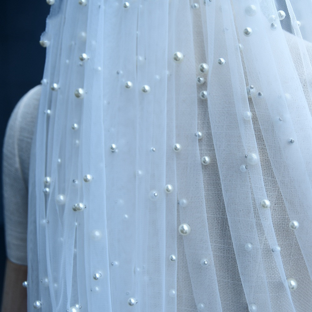 Luxury heavy industry bridal pearl veil, image 2