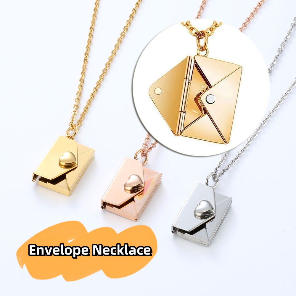 Peach heart envelope necklace couple female secret hidden message pendant necklace gift jewellery gift
