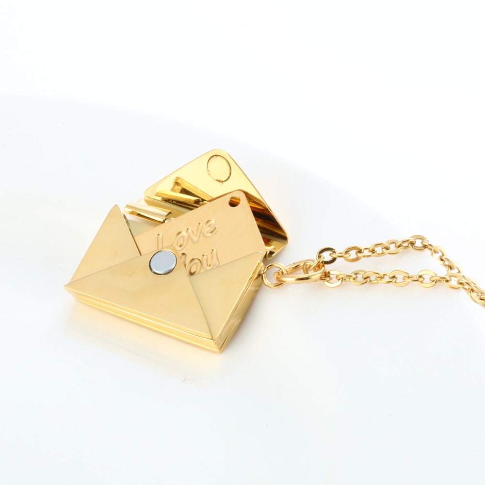 Peach heart envelope necklace couple female secret hidden message pendant necklace gift jewellery gift, image 2