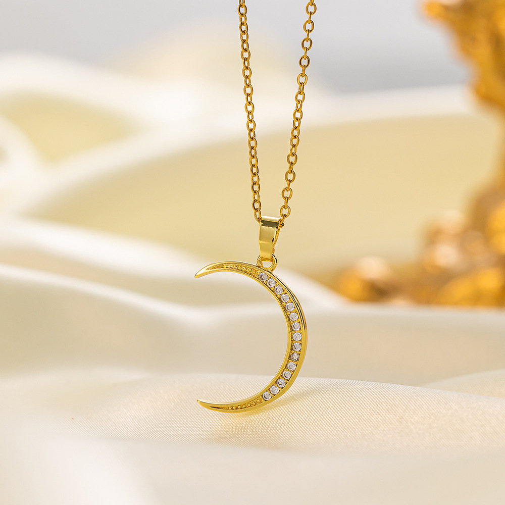 Stainless steel necklace women's fashion copper-plated gold pendant clavicle chain for mother girlfriend gift, image 4