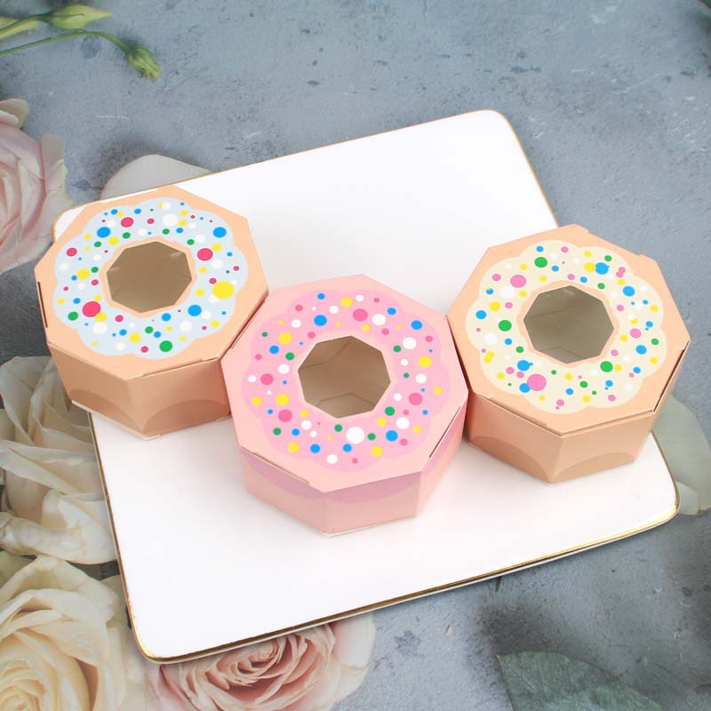 Candy coloured donut polygon cookie box