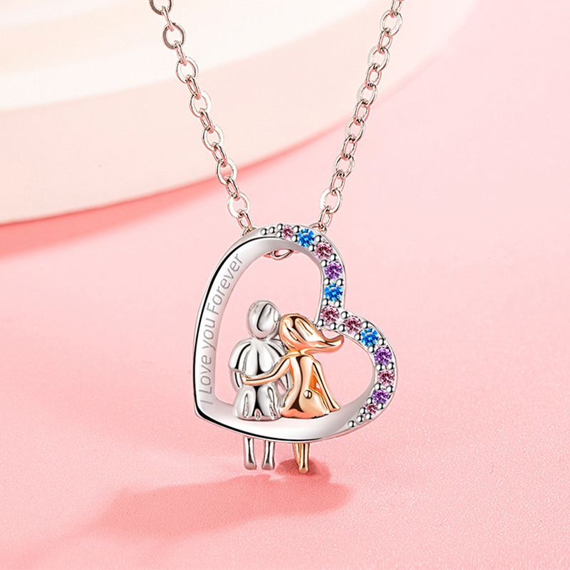 Love couple necklace with colourful rhinestones fashion creative heart-shaped necklace for Valentine's Day gift