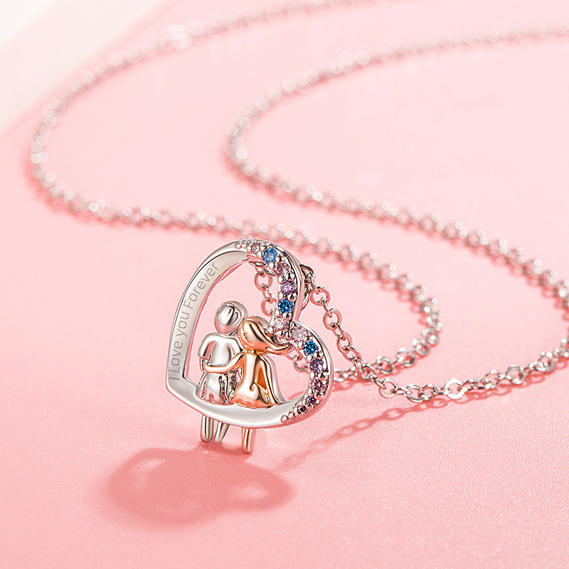 Love couple necklace with colourful rhinestones fashion creative heart-shaped necklace for Valentine's Day gift, image 2