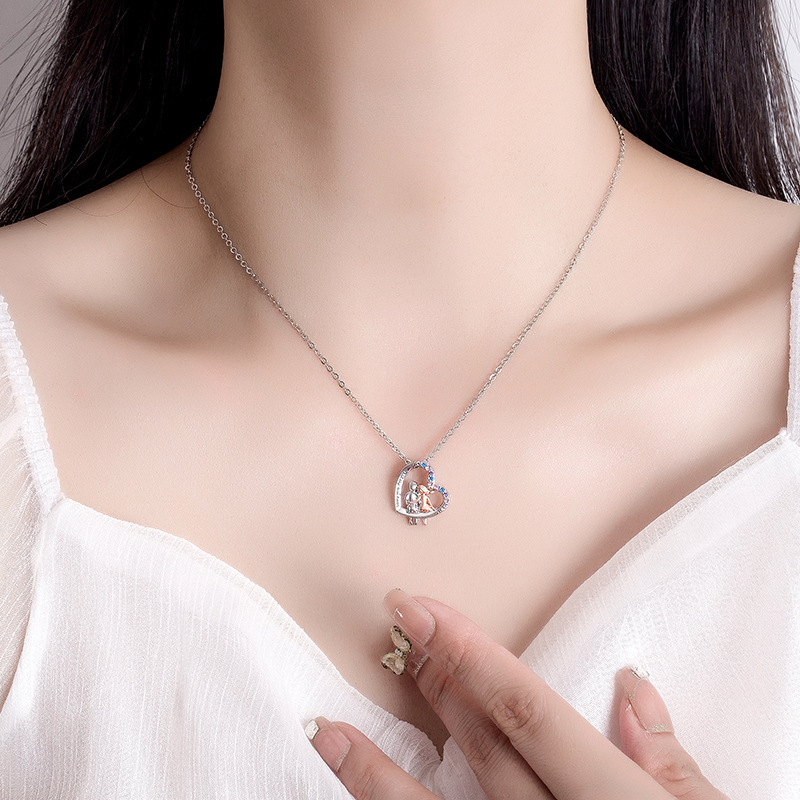 Love couple necklace with colourful rhinestones fashion creative heart-shaped necklace for Valentine's Day gift, image 3