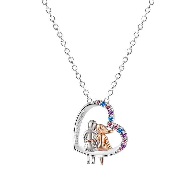 Love couple necklace with colourful rhinestones fashion creative heart-shaped necklace for Valentine's Day gift, image 4