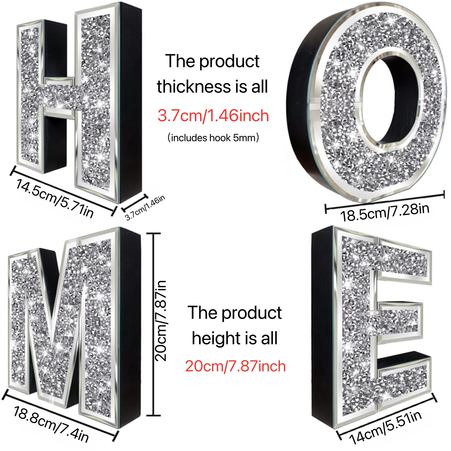 Crushed diamond home letter wall decor, silver sparkling mirrored alphabet sign, freestanding wall mountable glitter home ornament for living room, image 2
