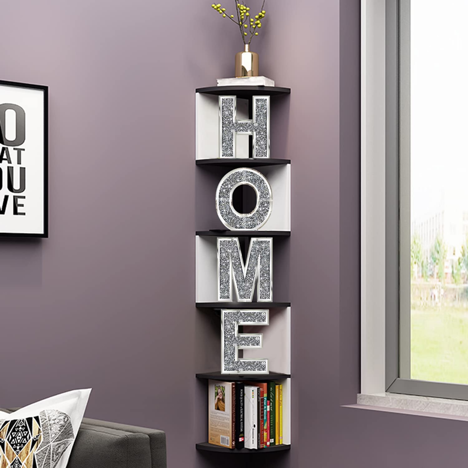 Crushed diamond home letter wall decor, silver sparkling mirrored alphabet sign, freestanding wall mountable glitter home ornament for living room, image 4